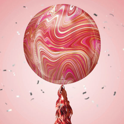 Floating Red & Pink Marble Balloon In A Box With Tail Surprise Gift - Personalise It!
