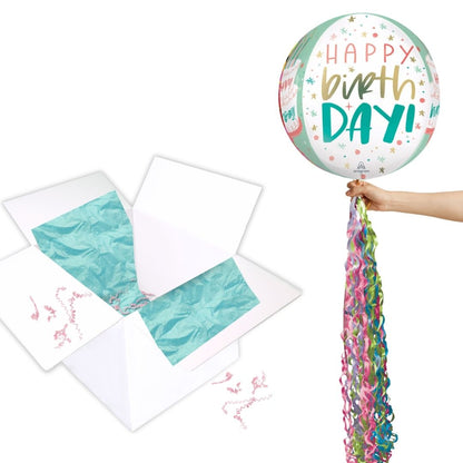Floating Cake Happy Birthday Balloon In A Box With Tail Surprise Gift - Personalise It!