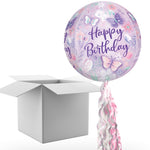 Floating Butterfly Happy Birthday Balloon In A Box With Tail Surprise Gift - Personalise It!