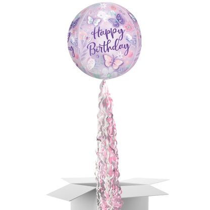 Floating Butterfly Happy Birthday Balloon In A Box With Tail Surprise Gift - Personalise It!