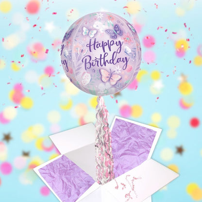 Floating Butterfly Happy Birthday Balloon In A Box With Tail Surprise Gift - Personalise It!