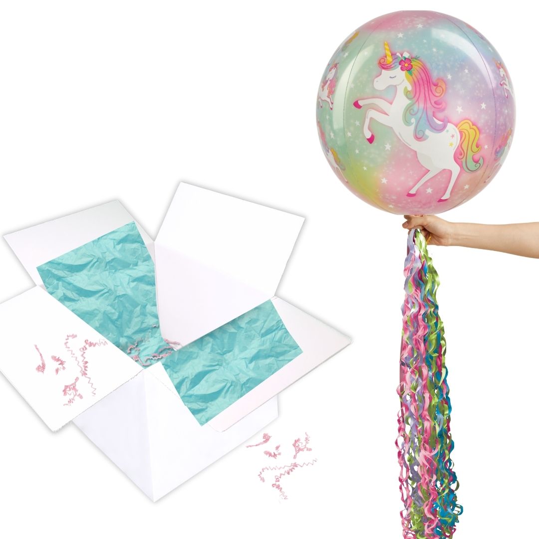 Floating Enchanted Unicorn Balloon In A Box With Tail Surprise Gift - Personalise It!