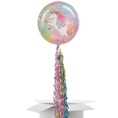 Floating Enchanted Unicorn Balloon In A Box With Tail Surprise Gift - Personalise It!