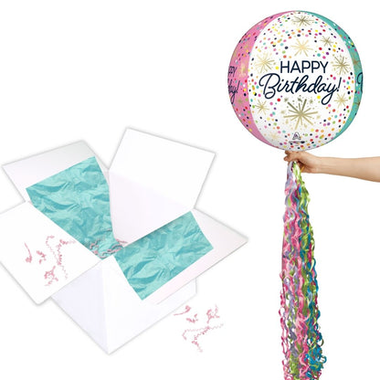 Floating Confetti Happy Birthday Balloon In A Box With Tail Surprise Gift - Personalise It!