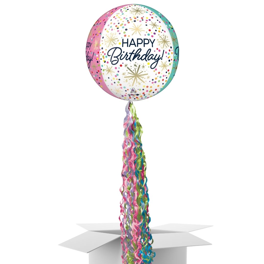 Floating Confetti Happy Birthday Balloon In A Box With Tail Surprise Gift - Personalise It!