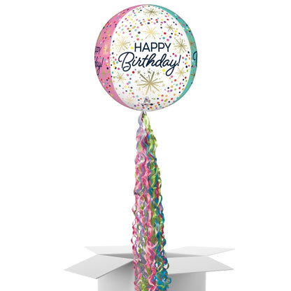 Floating Confetti Happy Birthday Balloon In A Box With Tail Surprise Gift - Personalise It!