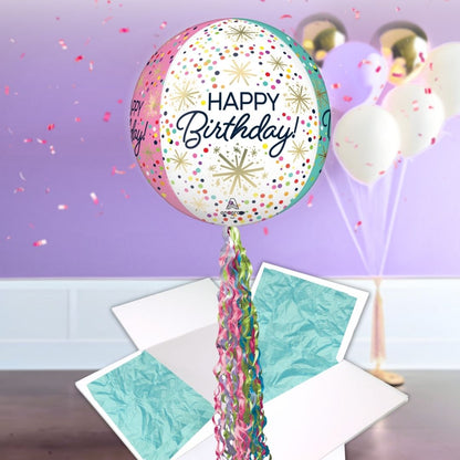 Floating Confetti Happy Birthday Balloon In A Box With Tail Surprise Gift - Personalise It!