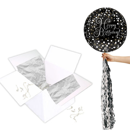Floating Sparkling Happy Birthday Balloon In A Box With Tail Surprise Gift - Personalise It!