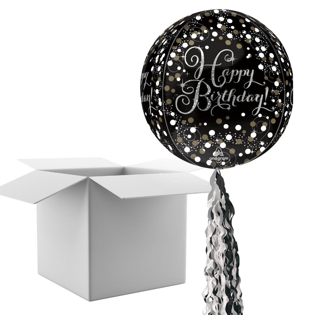 Floating Sparkling Happy Birthday Balloon In A Box With Tail Surprise Gift - Personalise It!