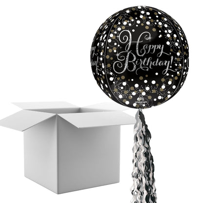 Floating Sparkling Happy Birthday Balloon In A Box With Tail Surprise Gift - Personalise It!