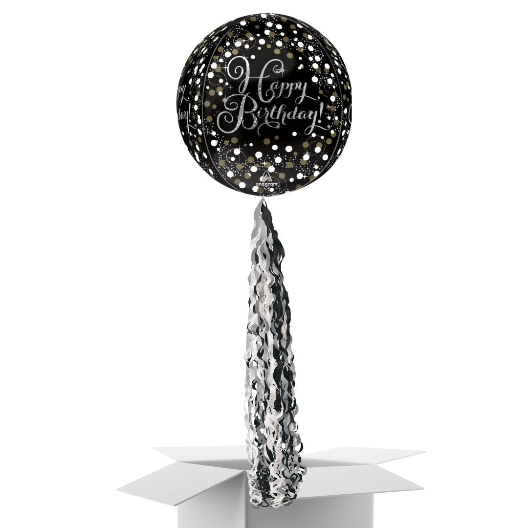 Floating Sparkling Happy Birthday Balloon In A Box With Tail Surprise Gift - Personalise It!