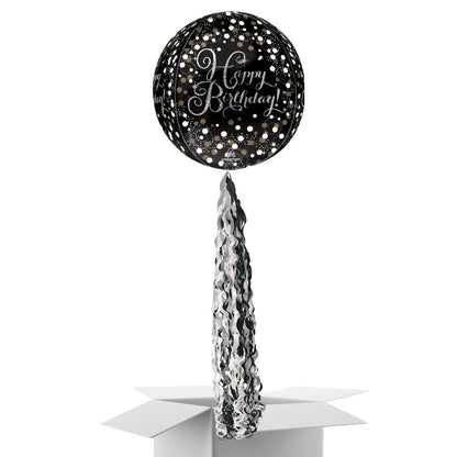 Floating Sparkling Happy Birthday Balloon In A Box With Tail Surprise Gift - Personalise It!