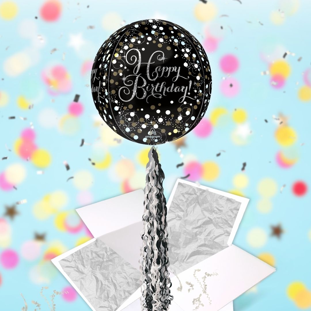 Floating Sparkling Happy Birthday Balloon In A Box With Tail Surprise Gift - Personalise It!