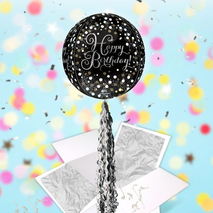 Floating Sparkling Happy Birthday Balloon In A Box With Tail Surprise Gift - Personalise It!