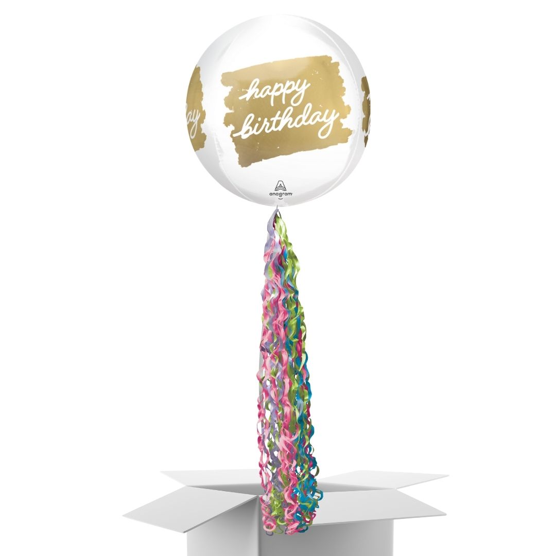 Floating Golden Age Happy Birthday Balloon In A Box With Tail Surprise Gift - Personalise It!