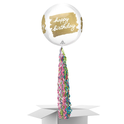 Floating Golden Age Happy Birthday Balloon In A Box With Tail Surprise Gift - Personalise It!