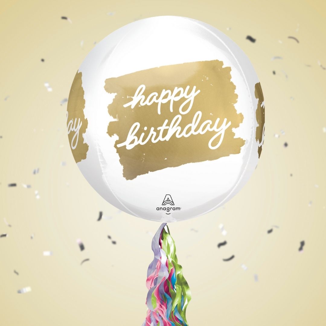 Floating Golden Age Happy Birthday Balloon In A Box With Tail Surprise Gift - Personalise It!
