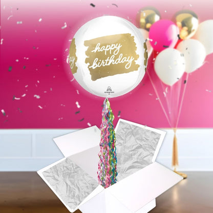 Floating Golden Age Happy Birthday Balloon In A Box With Tail Surprise Gift - Personalise It!