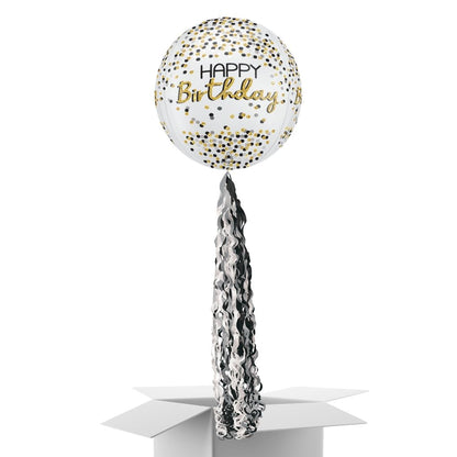 Floating Shimmering Happy Birthday Balloon In A Box With Tail Surprise Gift - Personalise It!