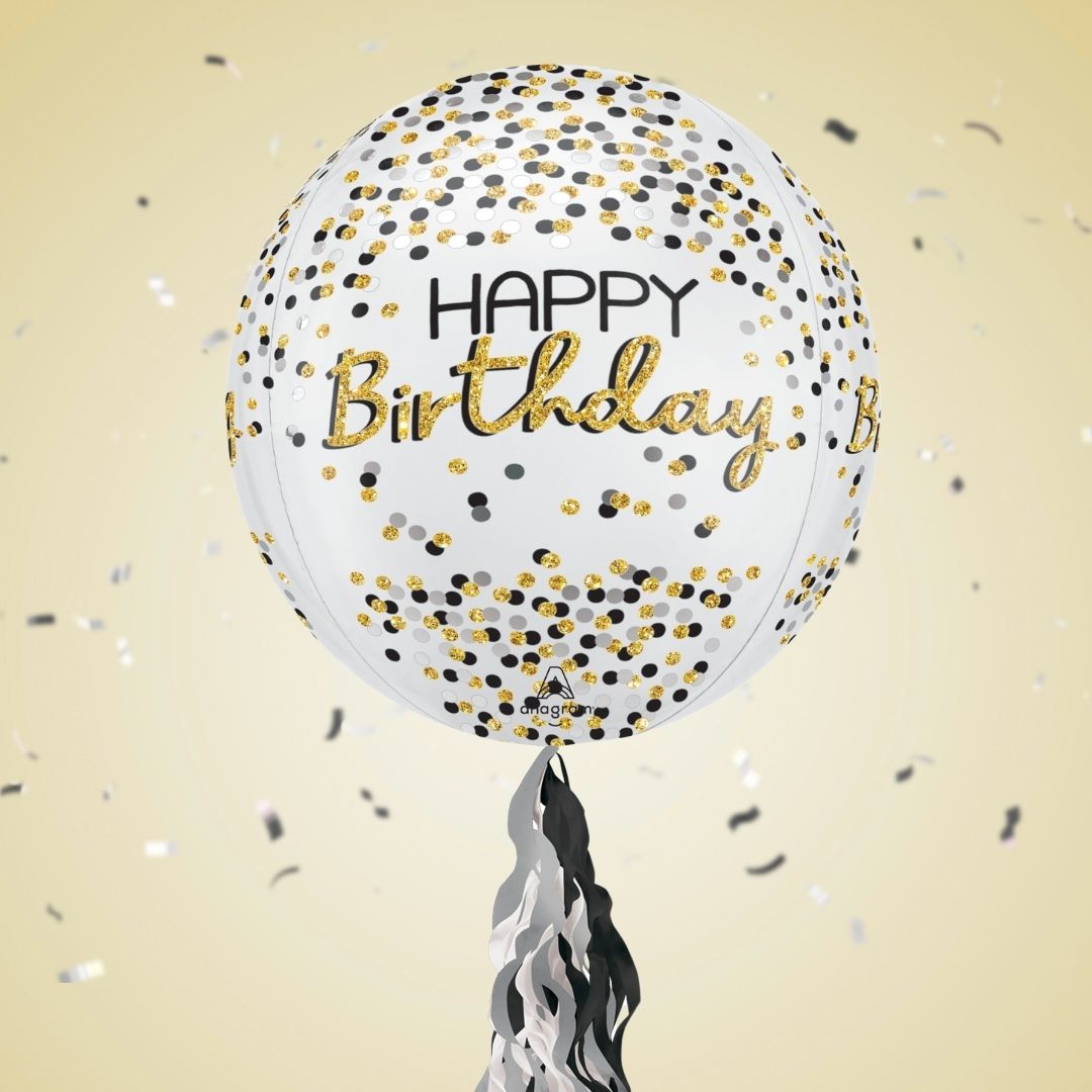 Floating Shimmering Happy Birthday Balloon In A Box With Tail Surprise Gift - Personalise It!