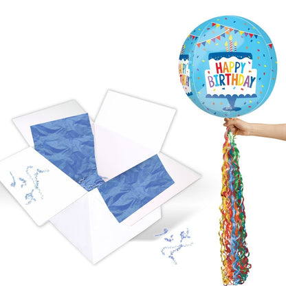 Floating Happy Birthday Cake Balloon In A Box With Tail Surprise Gift - Personalise It!