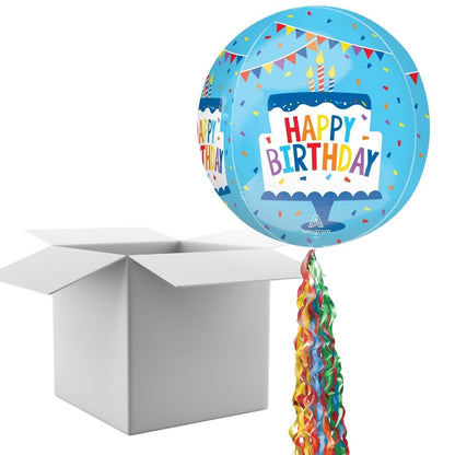 Floating Happy Birthday Cake Balloon In A Box With Tail Surprise Gift - Personalise It!