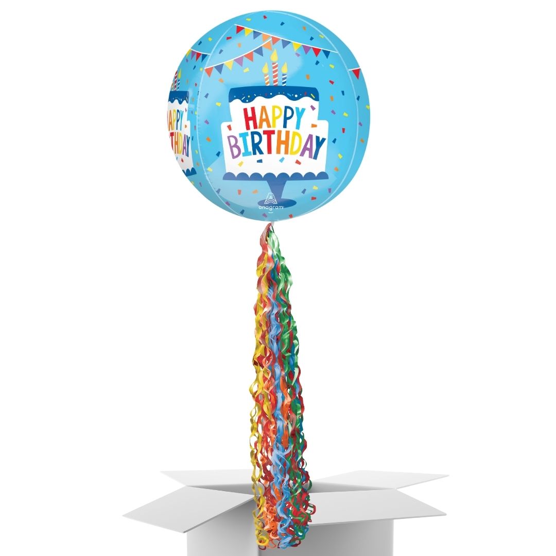 Floating Happy Birthday Cake Balloon In A Box With Tail Surprise Gift - Personalise It!