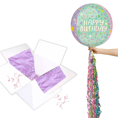 Floating Ice Cream Happy Birthday Balloon In A Box With Tail Surprise Gift - Personalise It!