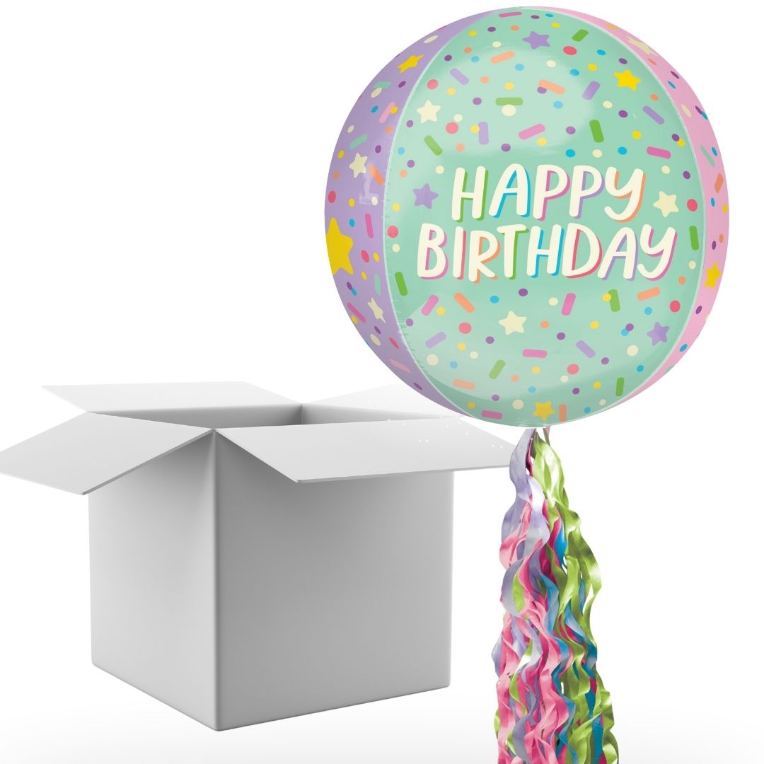 Floating Ice Cream Happy Birthday Balloon In A Box With Tail Surprise Gift - Personalise It!