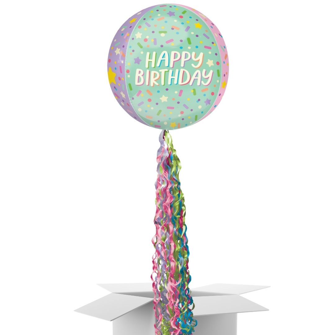 Floating Ice Cream Happy Birthday Balloon In A Box With Tail Surprise Gift - Personalise It!