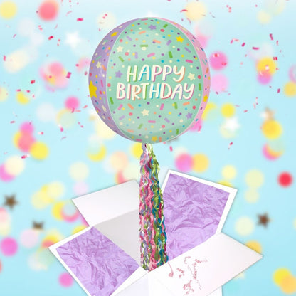 Floating Ice Cream Happy Birthday Balloon In A Box With Tail Surprise Gift - Personalise It!