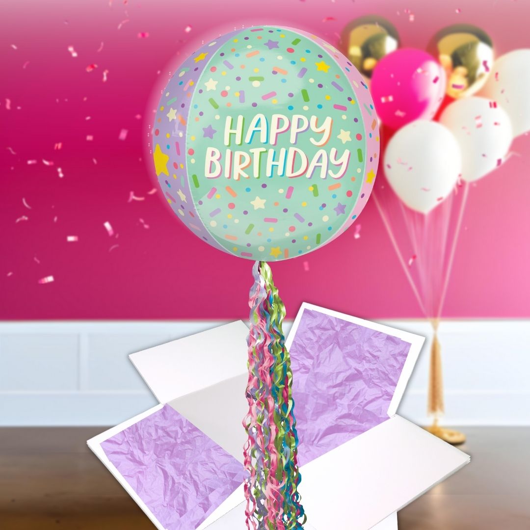 Floating Ice Cream Happy Birthday Balloon In A Box With Tail Surprise Gift - Personalise It!