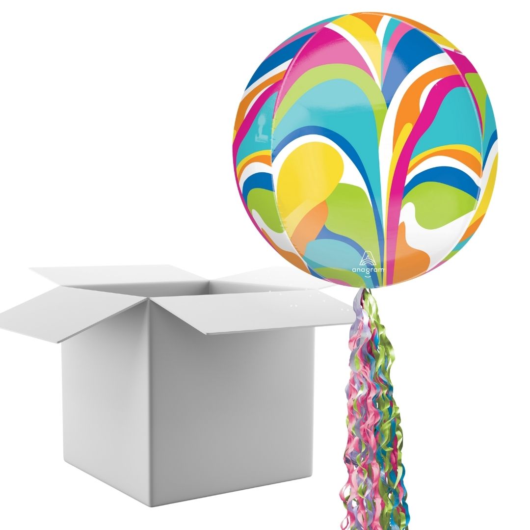 Floating Vibrant Macro Marble Balloon In A Box With Tail Surprise Gift - Personalise It!