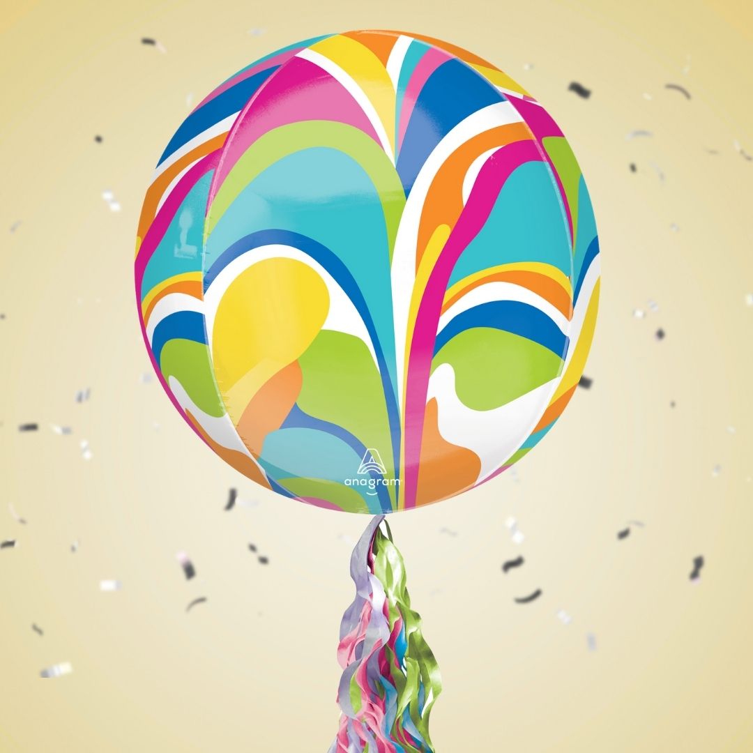 Floating Vibrant Macro Marble Balloon In A Box With Tail Surprise Gift - Personalise It!
