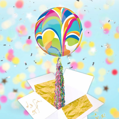Floating Vibrant Macro Marble Balloon In A Box With Tail Surprise Gift - Personalise It!