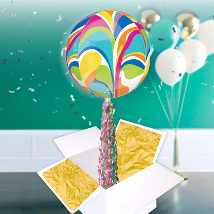 Floating Vibrant Macro Marble Balloon In A Box With Tail Surprise Gift - Personalise It!