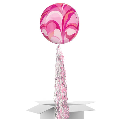 Floating Pink Macro Marble Balloon In A Box With Tail Surprise Gift - Personalise It!