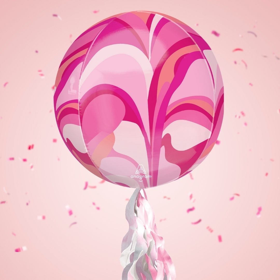 Floating Pink Macro Marble Balloon In A Box With Tail Surprise Gift - Personalise It!