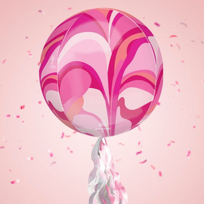 Floating Pink Macro Marble Balloon In A Box With Tail Surprise Gift - Personalise It!
