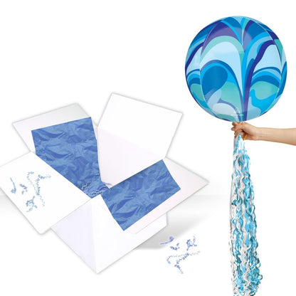 Floating Blue Macro Marble Balloon In A Box With Tail Surprise Gift - Personalise It!