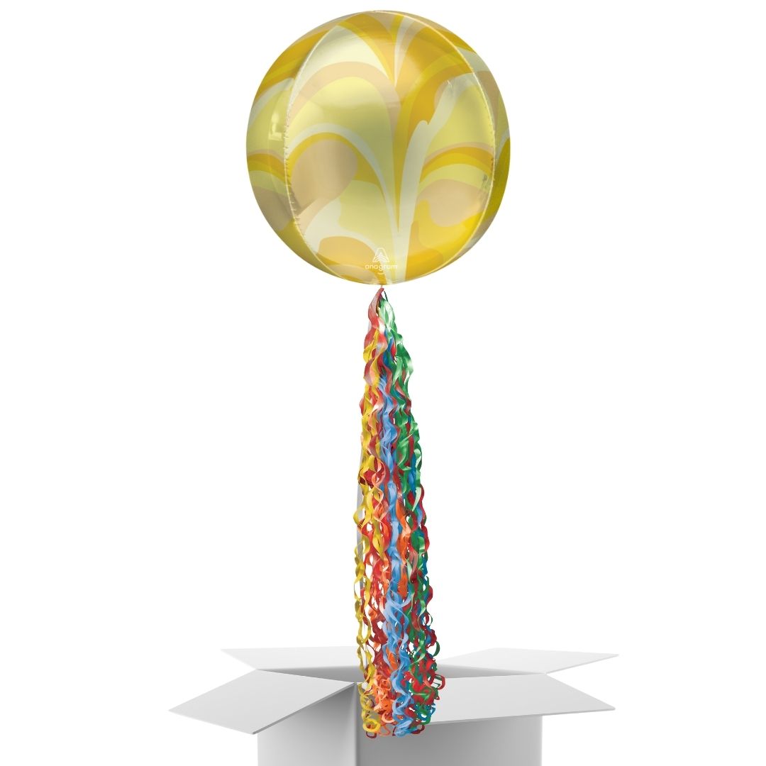 Floating Gold Macro Marble Balloon In A Box With Tail Surprise Gift - Personalise It!