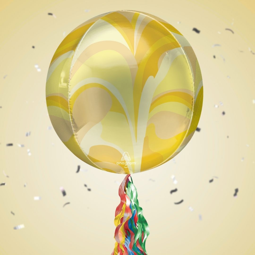Floating Gold Macro Marble Balloon In A Box With Tail Surprise Gift - Personalise It!