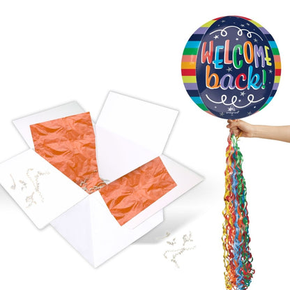 Floating Welcome Back Balloon In A Box With Tail Surprise Gift - Personalise It!