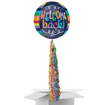 Floating Welcome Back Balloon In A Box With Tail Surprise Gift - Personalise It!