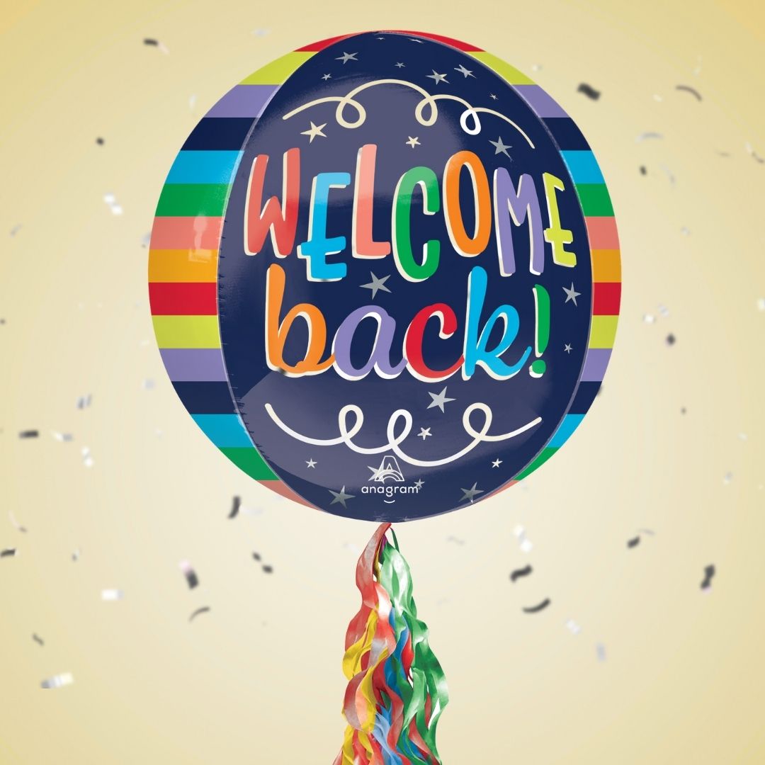 Floating Welcome Back Balloon In A Box With Tail Surprise Gift - Personalise It!