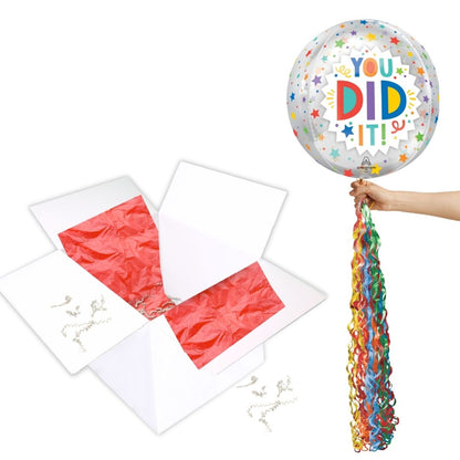 Floating You Did It! Celebration Balloon In A Box With Tail Surprise Gift - Personalise It!