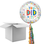 Floating You Did It! Celebration Balloon In A Box With Tail Surprise Gift - Personalise It!
