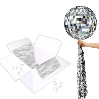 Floating Retro Disco Ball Balloon In A Box With Tail Surprise Gift - Personalise It!