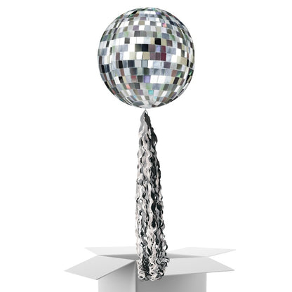 Floating Retro Disco Ball Balloon In A Box With Tail Surprise Gift - Personalise It!