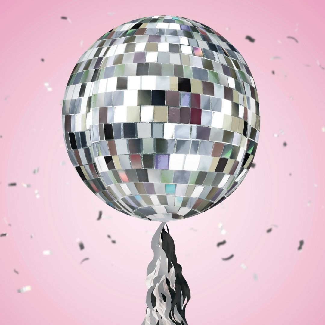 Floating Retro Disco Ball Balloon In A Box With Tail Surprise Gift - Personalise It!